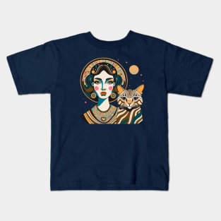 Woman and Cat Gustav Klimt Style Kids T-Shirt